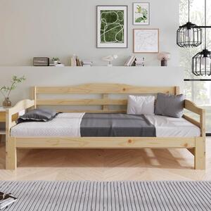 Single Bed with Pull Out Trundle Bed, Single Daybed, Sofa Bed Functionality, Solid Pine Wood Construction, 196x98-182x73 cm, Natural Aosom UK