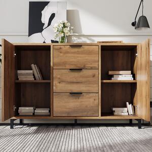 Living Room Sideboard with 2 Doors and 3 Drawers, Adjustable Shelf, Modern Storage Cabinet for Dining Room Bedroom, 120x40x76 cm, Dark Oak Aosom UK