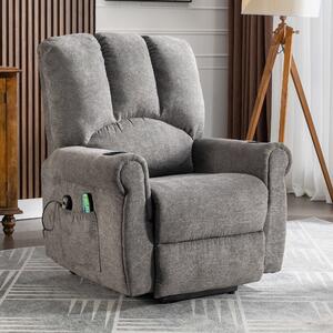 Electric Power Lift Recliner Chair with Single Motor, Heated Massage, Stand Assist, Storage Pockets, Cup Holders, 91x90x108 cm, Grey Aosom UK