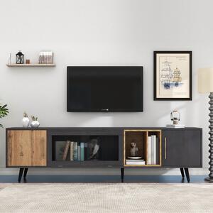 Elegant Modern TV with a Unique Texture of Grey Grain and Woodgrain, Stand 90-Inch for Living Room TV, Ample Storage, 200x40x55.5 cm, Grey Aosom UK