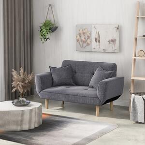 Compact 2 Seater Sofa Bed Couch with 3 Adjustable Positions, Modern Fabric Recliner Sleeper, Fabric Living Room Sofa,125x61x70 cm, Grey Aosom UK