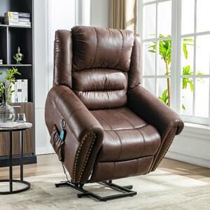 Large Power Lift Recliner Chair with Heating Massage Points, Heavy Duty Electric Recliner USB Port, Side Pockets, 104x106x102 cm, Brown Aosom UK