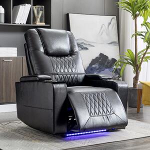 Adjustable Electric Leather Recliner Chair with USB Port, Storage, Ambient Light, 360° Swivel Gaming Recliner Chair, 92x80x108 cm, Black Aosom.UK