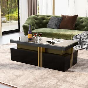 Modern Rectangular Coffee Table with Marble Veneer Top and 2 Wooden Drawers, Table in Trendy Design for Living Room, 100x50x40 cm, Black Aosom UK