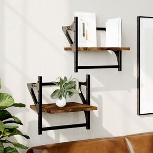 Wall Shelves with Bars 2 pcs Smoked Oak 30x25x30 cm