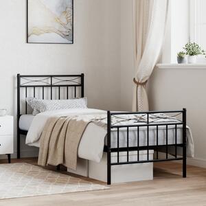 Metal Bed Frame with Headboard and Footboard Black 75x190 cm