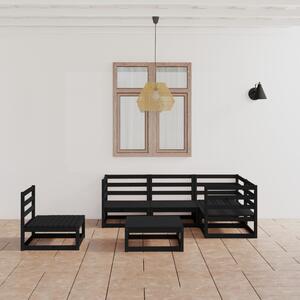 6 Piece Garden Lounge Set Black Solid Wood Pine