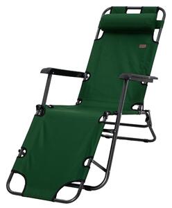 Outsunny 2 in 1 Sun Lounger Folding Reclining Chair Garden Outdoor Camping Adjustable Back with Pillow, Green