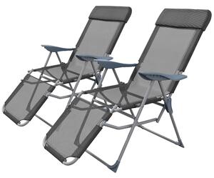 Outsunny Outdoor Sun Lounger Set of 2, Reclining Garden Chairs w/ Adjustable Footrest, 2 pcs Recliner w/ 5-level Adjustable Backrest, Headrest, Black