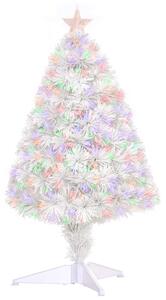 HOMCOM 2.5FT Prelit Artificial Tabletop Christmas Tree with Fibre Optics Holiday Home Xmas Decoration for Table and Desk, White