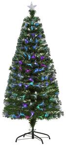 HOMCOM 1.5m Tall Artificial Christmas Tree Fiber Optic Colorful LED Pre-Lit Holiday Home Christmas Decoration with Flash Mode, Green