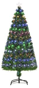 HOMCOM 5ft Pre-Lit Fiber Optic Christmas Tree w/ Star Tree Topper, Solid Metal Base, 170 Branch Tips, 6 Color LED Lights Home Decoration - Green