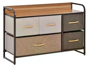 HOMCOM Fabric Dresser: 5-Drawer Linen Tower with Wooden Top, Bedroom & Hallway Storage, Slate Grey