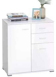 HOMCOM Side Cabinet in High Gloss Finish, Storage Unit with Dimensions 71x35x76 cm, White