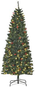HOMCOM 6FT Prelit Artificial Pencil Christmas Tree with Warm White LED Light, Red Berry, Holiday Home Xmas Decoration, Green