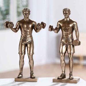 Carnation Synthetic Resin 2 Dumbbells Lifter Sculpture In Bronze