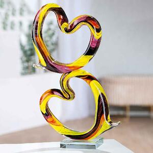Carnation 2 Heart Glass Sculpture In Multicoloured