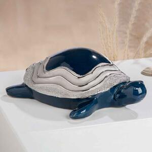 Carnation Large Ceramics Turtle Sculpture In Dark Blue And Silver