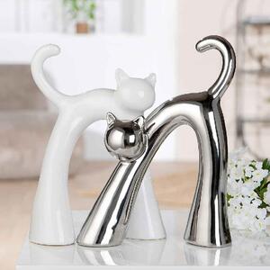Ocala Ceramics 2 Cat Sculpture In White And Silver
