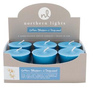 Northern Lights Set of 6 Cotton Blossom and Dogwood Votive Candles Blue