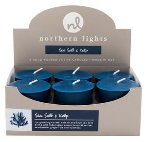 Northern Lights Set of 6 Sea Salt and Kemp Votive Candles Blue