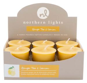 Northern Lights Set of 6 Ginger Tea and Lemon Votive Candles yellow