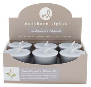 Northern Lights Set of 6 Sandalwood and Patchouli Votive Candles Grey