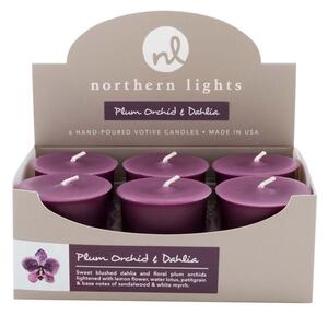 Set of 6 Plum Orchid and Dahlia Votive Candles Purple