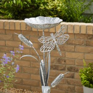 Silver Iron Dragonfly Bird Bath Stake