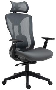 Vinsetto Mesh Office Chair, Reclining Desk Chair with Adjustable Headrest, Lumbar Support, 3D Armrest, Sliding Seat, Swivel Wheels, Grey