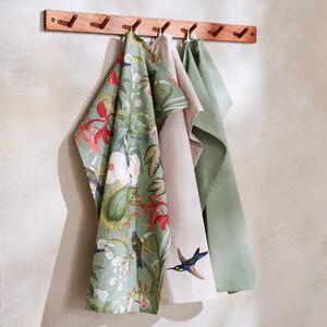 Set of 3 Botanical Bird Tea Towels Green