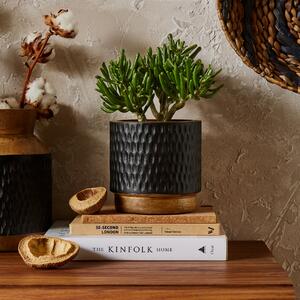 Wooden Textured Plant Pot Black