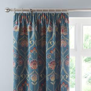 Evelyn Teal Pencil Pleat Curtains Teal (Blue)