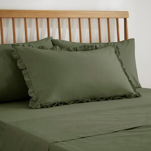 Pure Cotton Frilled Pillowcase Olive