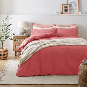 Soft Washed Recycled Cotton Duvet Cover and Pillowcase Set Rhubarb