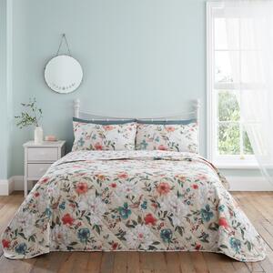 Catherine Lansfield Pippa Floral Bird Natural Bedspread 220cm x 230cm Natural