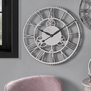 Shiny Nickel Cog Design Wall Clock 61cm Silver