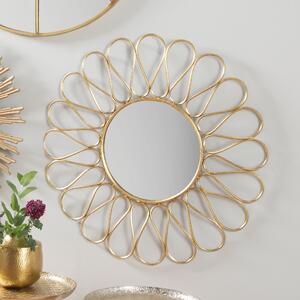 Petal Design Round Antique Gold Effect Effect Wall Mirror, 90cm Gold Effect