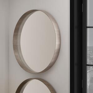Round Wall Mirror, Grey Oak 74cm Grey