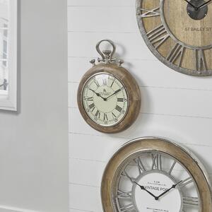 Nickel & Mango Wood Stopwatch Wall Clock Silver/Brown