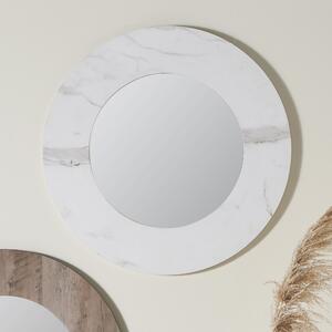 Marble Veneer Round Wall Mirror, White 80cm White/Grey