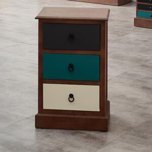 Pacific Loft 3 Drawer Bedside Table, Pine Brown/Green/Black