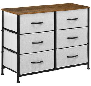 HOMCOM Bedroom Chest of Drawers, Industrial Dresser with 6 Fabric Bins, Steel Frame & Wooden Top, Grey