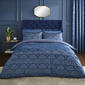 Catherine Lansfield Art Deco Pearl Duvet Cover Bedding Set Navy Blue