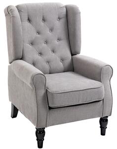 HOMCOM Wingback Armchair, Retro Accent Chair with Wooden Frame, Button Tufted, for Lounge or Bedroom, Grey