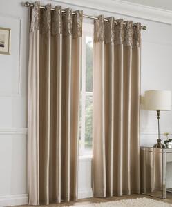 Alexia Crushed Velvet Ready Made Eyelet Curtains Natural