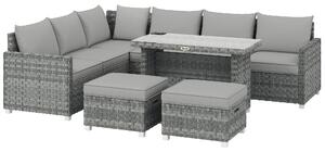 Outsunny 6 Seater Rattan Garden Furniture Set with 3 Sofas, 2 Footstools, Table, Patio Rattan Furniture Sofa Sets, Grey