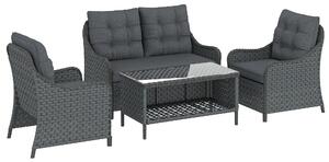 Outsunny 4-Piece Wicker Patio Furniture Set with 2 Armchairs, Loveseat, Glass Coffee Table, Conversation Sofa Set, Dark Grey