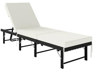 Outsunny Single Folding Rattan Sun Lounger, with Cushion - Black