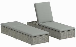 Outsunny Rattan Sun Lounger, Five-Position Reclining Garden Lounger Bed with Cushion, Light Grey